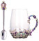 C&Z Enamel Glass Mug Butterfly Flower Lead-Free Drinking Tea Cup Coffee Mugs with Steel Spoon Set for Women Birthday Valentines Wedding Day Gifts Purple