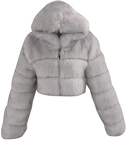 Damen Winter Elegant Kurz Faux Fox Pelzjacke Pelzmantel Langarm Gefälle Parka Cardigan Mantel Kunstfell Jacke Kapuzenjacke Ben M