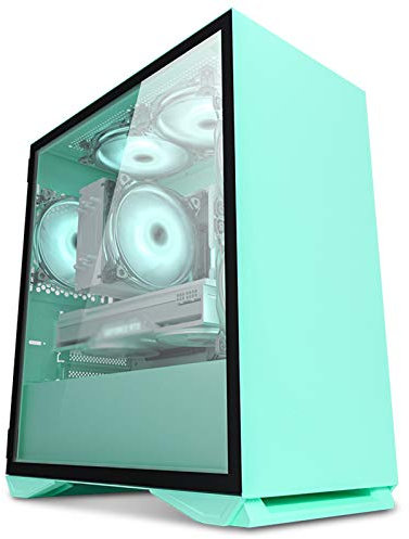 ZXCVBNAS Boîtier PC Gaming ATX Mid Tower PC - Port USB Avant - dégagement Rapide en Verre trempé Panneau latéral - Système de Gestion des câbles - Eau de Refroidissement Prêt - Vert