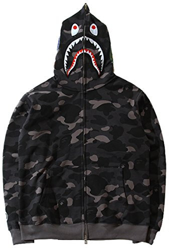 MINIDORA Jacke Shark Hoodie Hai Tarnung Kapuzenpullover mit Taschen für Herren Mode Sweatshirt Unisex L,Schwarz