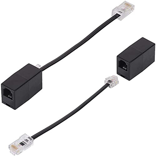 2 adaptadores RJ11 a RJ45, cable de teléfono negro RJ11 6P4C a Ethernet RJ45 8P8C, conector para cable de teléfono RJ11 a módem ADSL