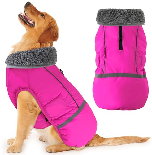 Dogcheer Warm Dog Coat, Christmas Dog Jacket Waterproof Puppy Winter Coat with Buckles, Reflective Adjustable Pet Snow Jacket Turtleneck Fleece Sweater for Small Medium Large Dogs - Pink, S