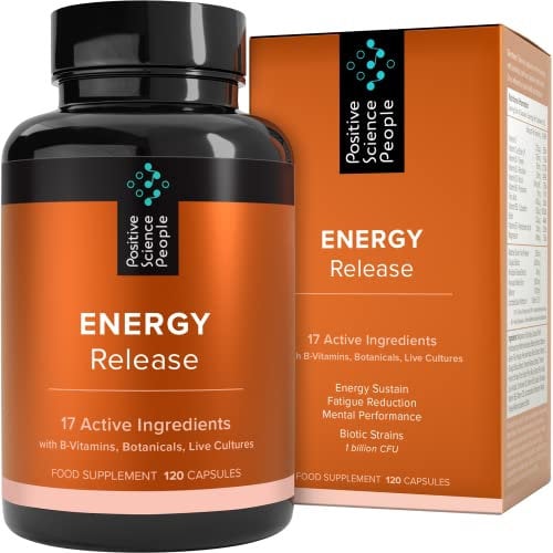 4-in-1 Energy & Mental Performance Supplement with Vitamin B Complex, Maca, Ashwagandha, Ginkgo Biloba, Minerals & Probiotics - 17 Nutrients for Fatigue & Tiredness Relief - Vegan, 30-Day Supply
