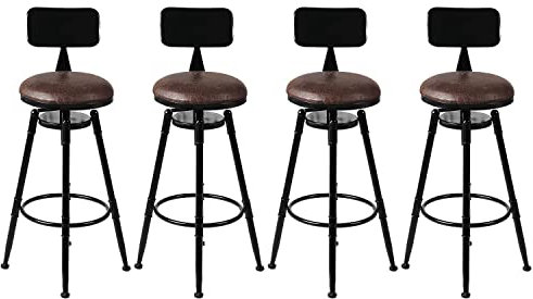 DTUQYX Barstühle 4er Set,barhocker,Retro Industrial Style Hoher Hocker,höhenverstellbar Tresenhocker,barhocker mit lehne,360° drehbarer barstuhl,maximale Belastung 200KG (4Pieces)