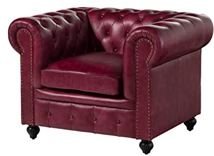 MASSIVMOEBEL24.DE | Chesterfield Sessel aus Echtleder #402 | aus echtem Büffel-Leder - Rot | 105x82x75 cm | mit Nieten | Lounge-Sessel Sofasessel Relaxsessel