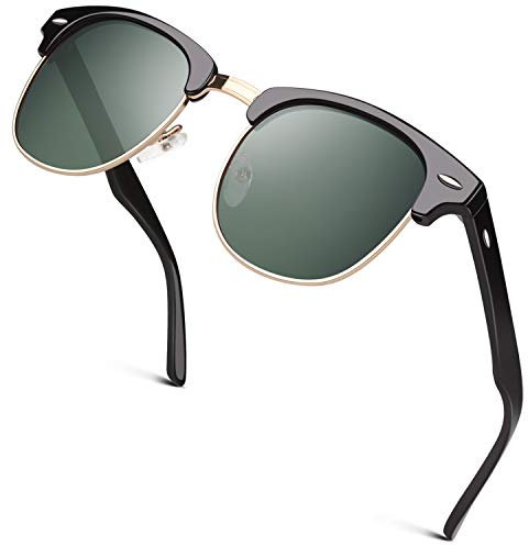 GQUEEN Horn Gestell Halbrahmen Retro Polarisiert Sonnenbrille Herren Damen
