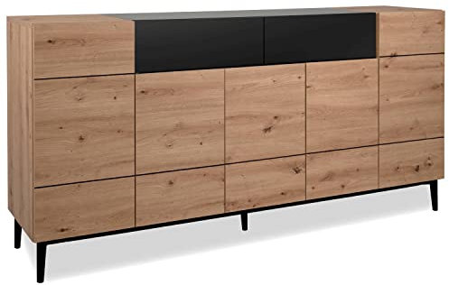 Homestyle4u 2126 Kommode Sideboard Eiche Schwarz Schrank Holz Massiv Schubladen Highboard Anrichte
