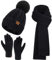 Bequemer Laden Damen Winter Warm Beanie Mütze Touchscreen Handschuhe Lang Schal Set mit Fleece Gefüttert, Thermo Wintermütze Strickmütze mit Bommel Schals Winterhandschuhe Frauen Geschenk, Schwarz