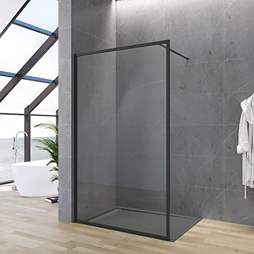 Duschabtrennung Walk in Dusche 100 x 203 cm Duschwand Glas Duschtrennwand Glastrennwand | Klarglas 8 mm mit NANO Beschichtung | Wandprofil Vollrahmen in schwarz matt | 90° Stabilisationsbügel