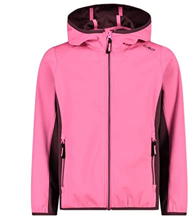CMP - Chaqueta softshell ligera para niños con capucha fija, Rosa Fluo-Ciruela, 164