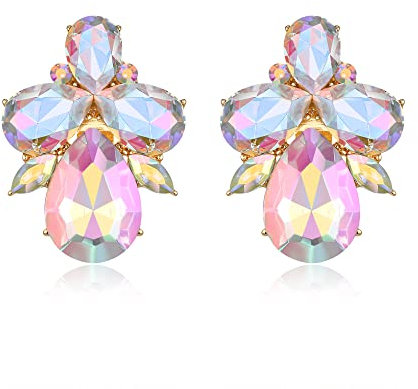 EVER FAITH Strass Kristall Art Deco Ohrstecker Bankett Prom funkelnde Tropfen Marquise Ohrringe für Damen Schillernd AB Gold-Tone