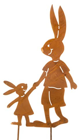 Dio only for you Gartenstecker Hase mit Kind | Naturrost | Blumenstecker Garten Gartendekoration | 42x31 cm