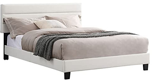 CARO-Möbel Polsterbett Bedford 140x200 cm, Bett Kunstleder Bezug in weiß, Einzelbett im skandinavischen Stil, bequemes gepolstertes Bett, Jugendbett inkl. Lattenrost