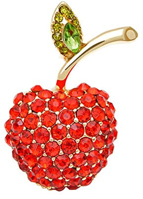 Jolie broche en forme de pomme rouge pour femmes et filles - Avec strass autrichiens - Pour pulls, écharpes, vestes, robes, sacs à dos - Bijoux délicats - Cadeaux d'anniversaire, Métal, Zircon cubique