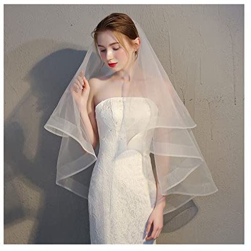 MAYNUO Kurze Hochzeitsschleier, mit Kamm, 2-lagiger Schleier, Brautaccessoires, Hochzeitsschleier for die Braut, Schleier, Velo Sposa (Color : Ivory, Size : 1)