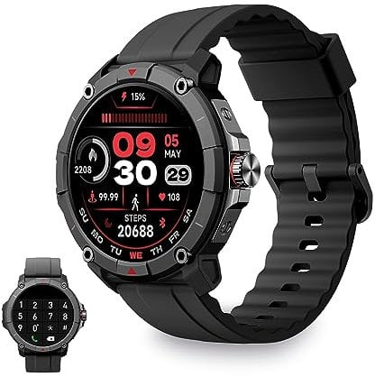 KSIX Compass Reloj Inteligente Hombre, Smartwatch Deportivo con GPS, Llamadas, Notificaciones, Asistentes, Pantalla Táctil, Sumergible, Modo Deporte, Control Salud y Sueño, App iOS y Android, Negro
