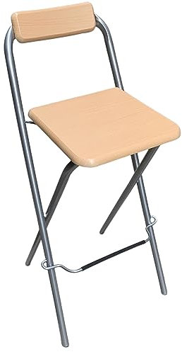 75cm Faltbarer Barhocker mit Rückenlehne und Fußstütze, Klappbar Barstuhl für Erwachsene tragbar, Hochstuhl für Küche, Frühstück, Restaurant, Party, natürlich