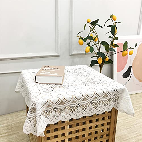 Vintage Boho Tischdecke aus weißer Spitze Strickerei Tischwäsche Tischtuch Vinyl Dekoration für Hochzeit Topper Quadrat (140 x 140 cm)