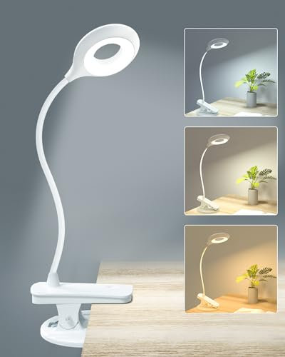 Lampada con Pinza - Protezione Degli Occhi LED Lampada da Lettura con Pinza, 3 Colore Dimmerabile USB Ricaricabile Lampada da Scrivania Senza Fili per Lettura, Studio, Lavoro
