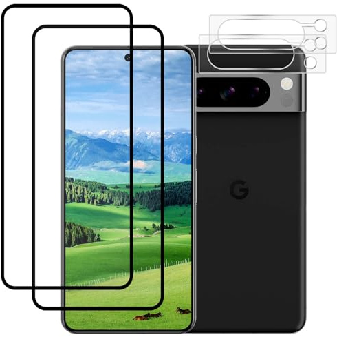 pehael Verre Trempé pour Google Pixel 8 Pro, [Bord incurvé Plein Couverture][sans Bulle][Anti-Scratch][Sensible au Toucher][Ultra HD][2 Pcs Film Protection + 2 Pcs Caméra Arrière Protecteure]