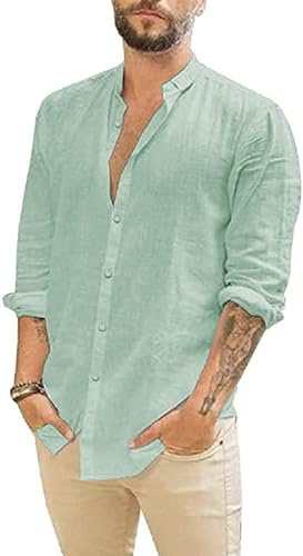 Glacspyg Chemise en Lin à Manches Longues pour Homme. Chemise Casual Ajustée pour Affaires, Loisirs et Vacances