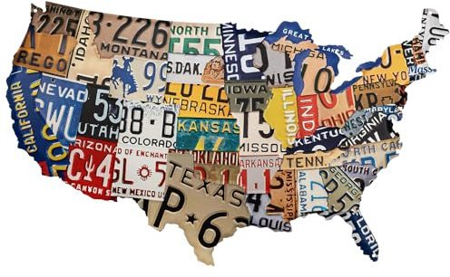 Moritz Blechschild 59 x 39 cm USA Amerika Landkarte Nummernschilder Deko Metallschild Retro Vintage Retro Sprüche lustig