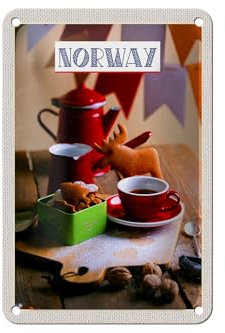 Femer Blechschild Reise 12x18cm Norwegen Winter Weihnachten Hirsch Schild
