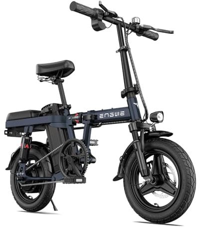 ENGWE MTB Electric Folding Bike for Adults and Teenagers, 14 Inch Fat Tire Mini Ebike, Urban City Commuter, Removable Battery 48 V 10AH, 4 Shock Absorbers, Riding Comfort