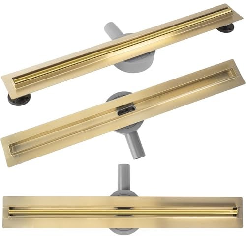 Rea Drain linéaire Neox Slim pro Gold 60 Caniveau de Douche en Acier Inoxydable Siphon Sol d'évacuation pour Salle de Bain Drain De Plancher Douche (Or)