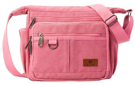 W&G travele Vintage Messenger Bag for Women Ladies, Crossbody Purse Shoulder Handbag with RFID Blocking Built-in Wallet & Phone Holder, Water Bottle Holder, Multiple Pockets, Pink