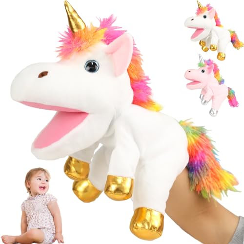 YOUYIKE Einhorn Kuscheltiere Handpuppen, 30cm Einhorn Handpuppe, Einhorn Handpuppen für Mädchen, Einhorngeschenke für Kinder im Vorschulalter, für Geschichtenerzählen, Lehren und Unterhalten