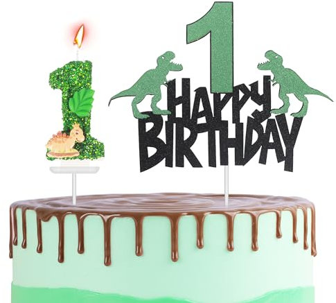 Dinosaur 1st Birthday Cake Topper with Number Candle 1 Dino Candles Cake Decorations for Boys,Happy 1st Birthday Dinosaur Theme Party Candles Cake Cupcake Topper for Boys Girls 1st Birthday Decor