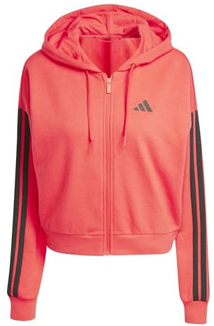 adidas Mujer Essentials 3-Stripes French Terry Full Zip Hoodie, Pure Ruby/Black, S