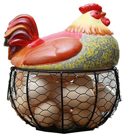 Booso Huevera de CeráMica Huevo de Gallina Canasta de Huevos ColeccióN de Canasta de Frutas Adornos de Gallina DecoracióN Almacenamiento de Cocina 19CMX22CM (B)