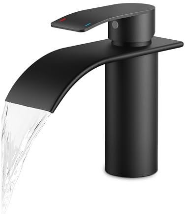 FORIOUS Grifo de baño de acero inoxidable en cascada con altura de salida 80 mm, mezclador monomando para agua fría y caliente en el baño, ahorro de agua, ahorro energético