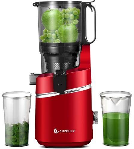 AMZCHEF 250W Automatischer All-In-One Entsafter, 135MM Öffnung und 1,8L Entsafter für Gemüse und Obst, Entsafter Slow Juicer Testsieger mit Dreifachem Filter - Rot