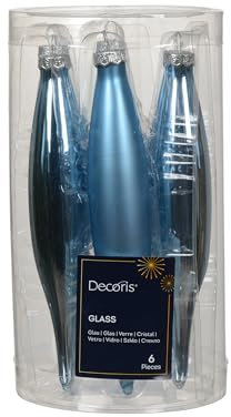 Christbaumschmuck Glas 15cm 6 Stück Set Eiszapfen Weihnachtskugeln - Eisblau