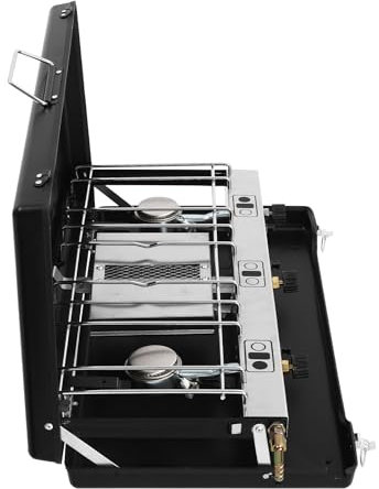 Réchaud de camping à gaz portable à 3 brûleurs pour camping, barbecues, fêtes, pique-niques ou randonnées en plein air, 1,5 kW, noir
