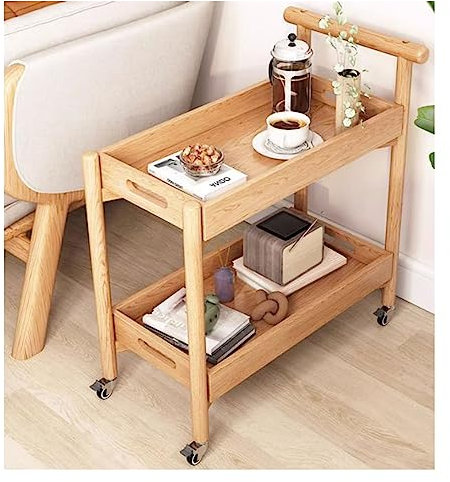 Beistelltisch mit 2 Ebenen, kleiner Beistelltisch, Couchtisch, Sofa-Beistelltisch mit Rollen und Ablage, Servierwagen für die Küche, Nachttisch für Wohnzimmer, Schlafzimmer, Beistelltische, hoffn