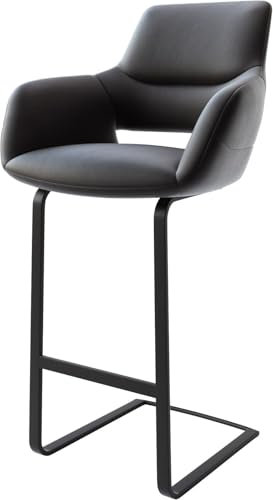 DELIFE Barstuhl Yago-Flex Freischwinger flach Metall Schwarz Echt-Leder Schwarz Taschenfederkern