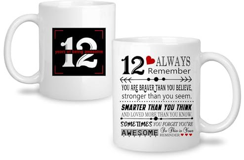 Yufansd Taza de 12 cumpleaños, regalo para niña y niño, regalo de feliz cumpleaños 12, idea de taza de café, regalo inspirador para hermana de 12 años, hija, hijo, nieta que cumple 12 años (12)