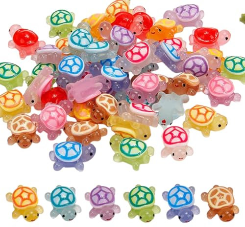 60 Stück Mini Figuren Schildkröten Harz,Kunstharz Turtle,Schildkröte Deko,Kleine Turtles Figuren Wichtel,Badewannenspielzeug,Es Wird Glühen,Kunststoff,DIY Micro Landschaft Szenen,Topfdekoration,Kinde