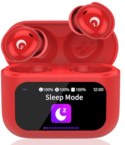VEKJ Wireless Earbuds with Smart Touch Screen, Mini Sleep Earbuds Bluetooth 5.4 Headphones In Ear with Noise Cancelling Mic, 48H Bass Stereo Ear Buds, 5 EQ Modes/IP7 Waterproof Earphones Red