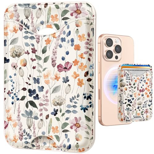 Shorogyt Phone Wallets Compatible with Magsafe Wallet Magnetic Card Holder - Cute Pattern for Women Teen Girls Ultra-Thin for iPhone 16/15/14/13/12 Series Slim for Apple Mag RFID Magnet, Watercolor