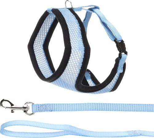 Flamingo Katzen-Geschirr mit Leine Harms – Blau – Größe A: 32 cm, B: 36–48 cm, C: 110 cm x 10 mm x 2 mm – Verstellbares Nylon-Geschirr mit atmungsaktivem Mesh – Für normalgroße Katzen
