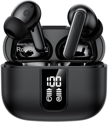 FuJiaXin Wireless Earbuds, Bluetooth 5.3 Headphones in Ear buds, HiFi Stereo Wireless Earphones with 4 ENC Noise Cancelling Mics, 48H Wireless Headphones with IP7 Waterproof, LED Display USB C, Black