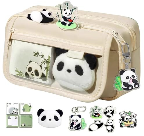 Panda Federtasche, Niedliches Federmäppchen Für Die Schule, Panda Große Kapazität Federmappe, Panda-Briefpapieretui Mit Reißverschluss Für Schule, Mehrschichtige Federtasche Mit Aufklebern Für Kinder