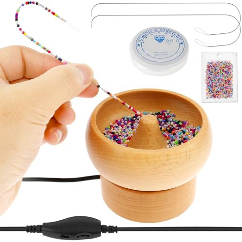 Elektrischer Holzspin Spin Spinner USB Spin Per Perle Schüssel Set Geschwindigkeit und Richtung Perle Drehung mit 2 Perlennadeln 2000 Perlen für Armbänder Schmuck