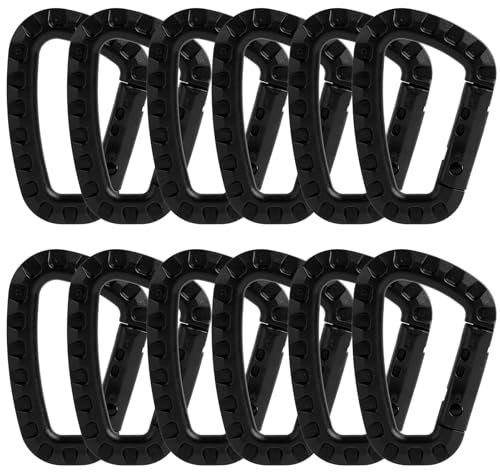 Annlpoy 12 Stück Karabiner D-Form Karabiner karabinerhaken schwarz karabiner Kunststoff Größe (8.3cm x 5.5cm) - Leicht, Langlebig und für Outdoor-Aktivitäten wie Camping, Wandern und Reisen