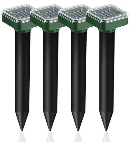Sonic Mole Deterrent Devices, Waterproof Solar Repellent for Moles, Ultrasonic Gopher and Rodent Repellent for Outdoor Lawn Garden, Effective Snake, Mouse, Vole, and Pest Control (4Pcs)